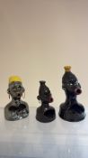 Set of 3 Australian ceramic Aboriginal-head figural ashtrays, c.1960s