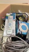Box of assorted electronic cables and accessories