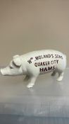 Cast iron advertising pig still bank, â€œQuaker City Hamsâ€