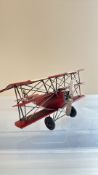 Metal red baron aeroplane