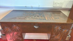 Carved teak tropical-motif side table, c.1950s