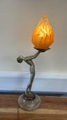 Art Deco figural flame glass table lamp