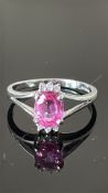 9ct White Gold ring set with pink sapphire & diamo