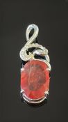 18K white gold pendant centring an oval mixed-cut padparadscha sapphire (c.19 × 13.5 mm, 13.56 ct)