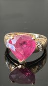 9ct Gold ring set with heart cut tourmaline & diam