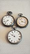 3 silver pocket watches - no glass