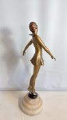 Art Deco bronze skating girl sculpture A/F