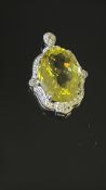 9ct White gold pendant set with large yellow gem s