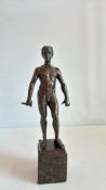 Bronze naked man wearing roman style Laurel on marble base signed S Schwatenberg (1898-1922)