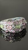 9ct White Gold ring set with green & pink gemstone