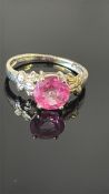 9ct Gold ring set with pink sapphire Weight 3.2g