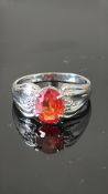 9ct Gold ring set with orange gemstone & diamond
