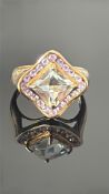 9ct Gold ring set with aquamarine & pink sapphire