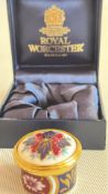 Boxed Royal Worcester enamel lidded pot