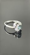 9ct White Gold ring set with diamond & blue gem st