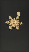 9ct Gold snowflake pendant set with pink and yello