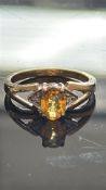9ct Gold ring set with yellow sapphire & diamond W