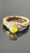 9ct Gold ring set with yellow sapphire & diamond W