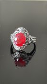 9ct White Gold ring set with oval ruby & diamond