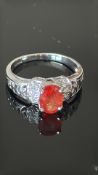 9ct White Gold ring set with red stone & diamonds