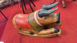 Carved Wooden Rocking Pig