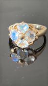 9ct Gold ring set with 6 heart shaped moonstones
