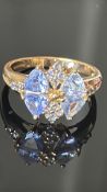 9ct Gold ring set with tanzanite & diamond cluster
