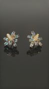 Pair of 9ct gold earring set with green stones & d