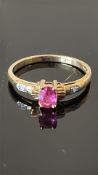 9ct Gold ring set with pink sapphire & diamond We