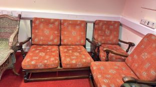 Three-piece Ercoll oak framed lounge suite