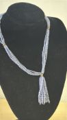 Blue bead tassel necklace