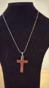 Silver chain with amber cross pendant