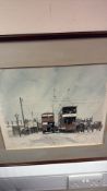 Framed Watercolour Street Scene, 'Winter at Moses