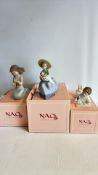 Set of three NAO by Lladro porcelain figurines wit