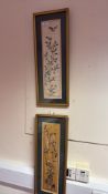 Pair of Chinese silk embroidered bird-and-flower p