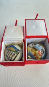 2 Norway glass orbs boxed
