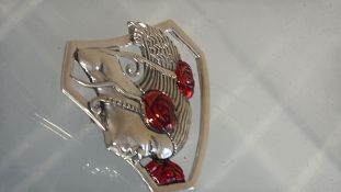 silver enamel art deco design brooch