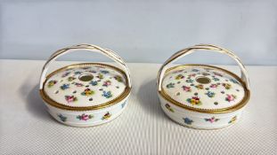Pair of Minton floral gilt pot-pourri baskets