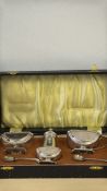 Art deco silver cruet set in plush fitted case Mak