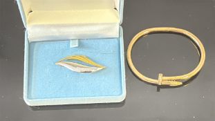 Gold plated bangle & Ernest Jones pin brooch