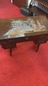 Carved hardwood side table with Oriental landscape
