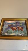 Framed hand painted tile signed burn's