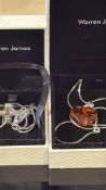 2 Silver chains & pendants - 1 with amber cross pe