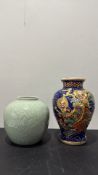 Pair of celadon and Satsuma-style porcelain vases