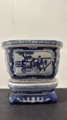 Chinese blue and white porcelain bonsai planter and stand