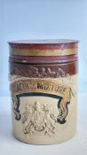 Stoneware Peacock Mixture tobacco jar with tin lid