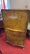 Art Deco burr walnut serpentine bureau