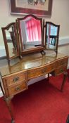 Mid-Century burr walnut dressing table with triple mirror
