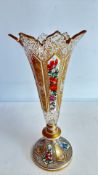 Gilt and enamel-decorated crystal trumpet vase