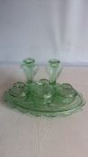 Art Deco green glass dressing table set